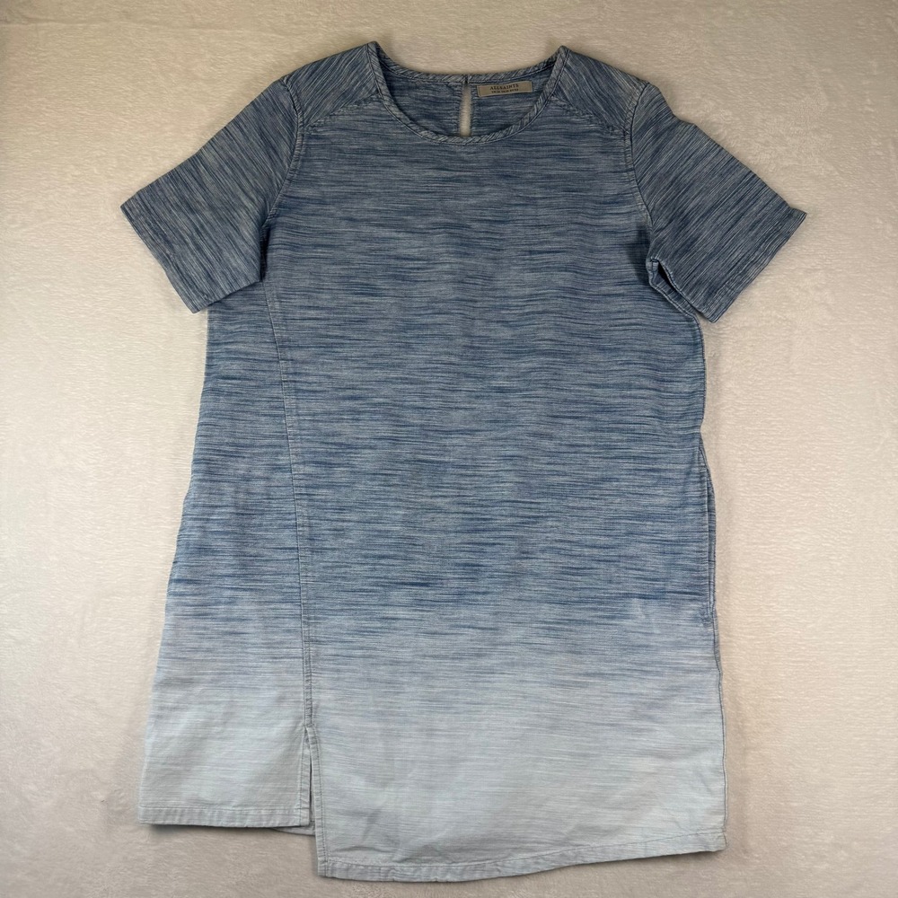 AllSaints Jina SS Dress Blue Ombre Cotton Shift Short Sleeve Pockets US 10